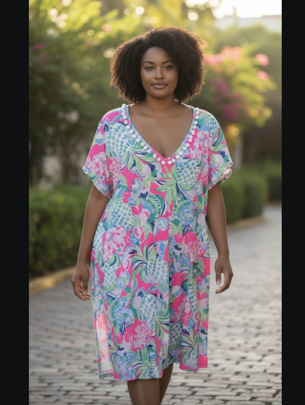 Lilly Pulitzer Pink Multi Tropical V-Neck Coverup Dress